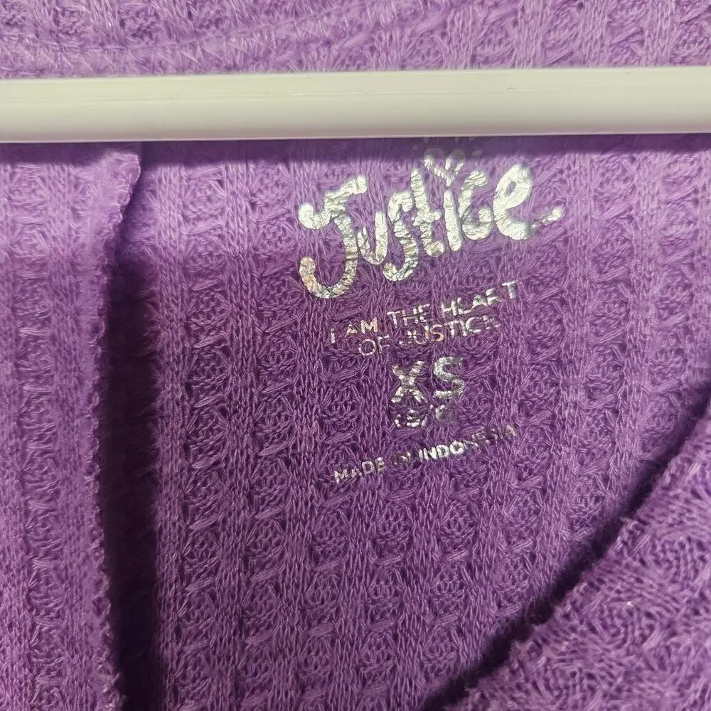 Justice Girls Purple Waffle Knit Shirt Lace Up Long Sleeve Size XS (5/6)